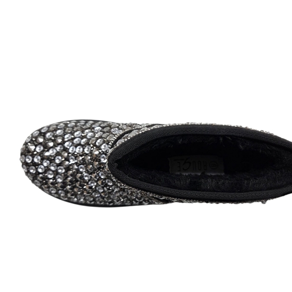 ROUGE Faux Fur Lined Studded Rhinestone Platform Ankle Boots Size 8 Black Silver - Picture 6 of 16